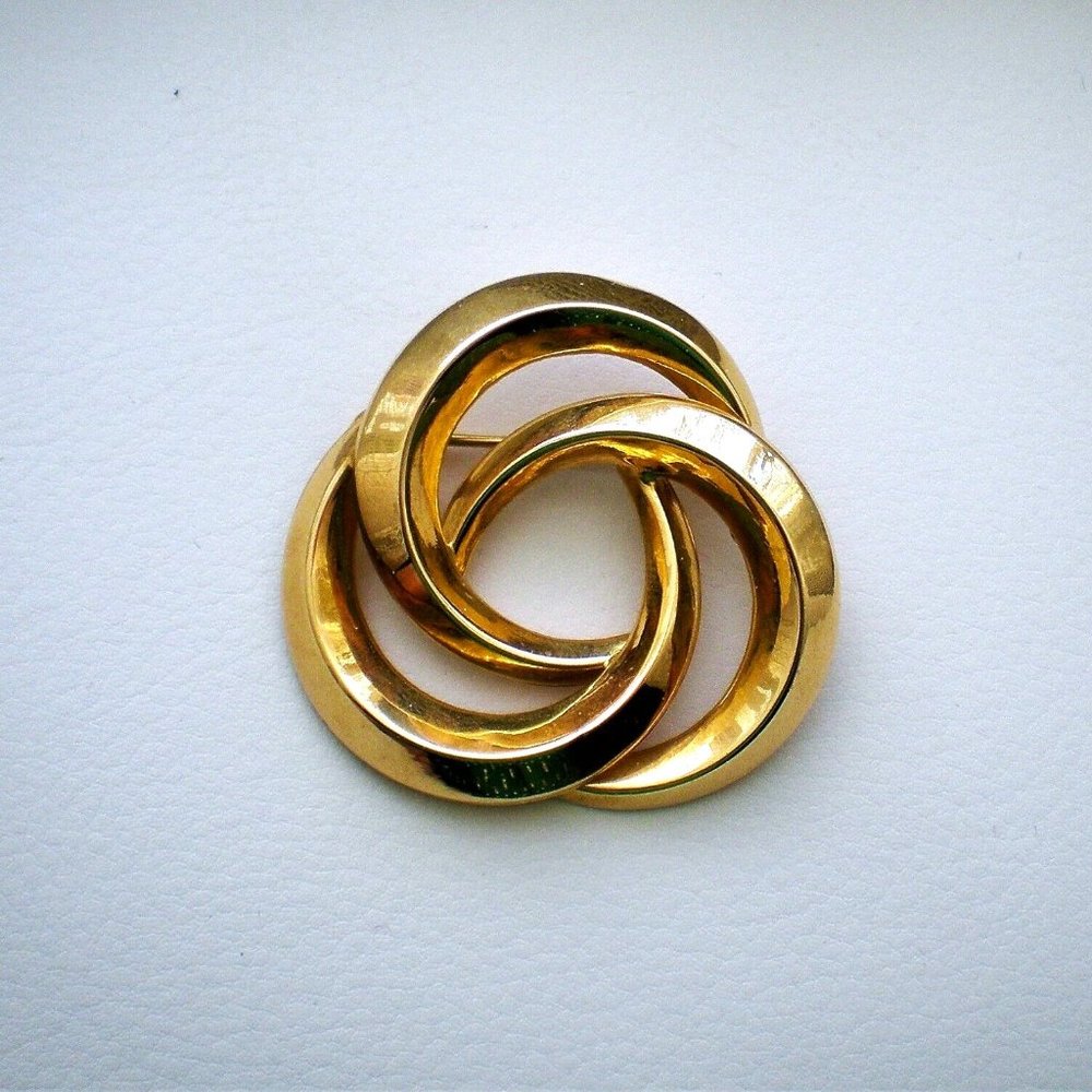 Vintage Designer European Solid 18K 750 Yellow Gold Love Knot Brooch Pin 18kt